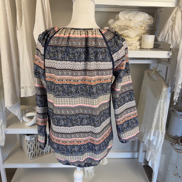 Tanzara sz. small boho paisley graphic print top, keyhole neck embroidered #2263 - Picture 4 of 9